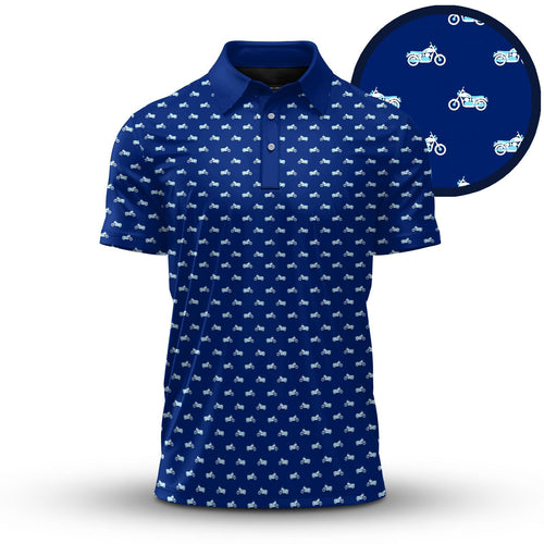 Motorbike Blue White Pattern Men Polo Shirt