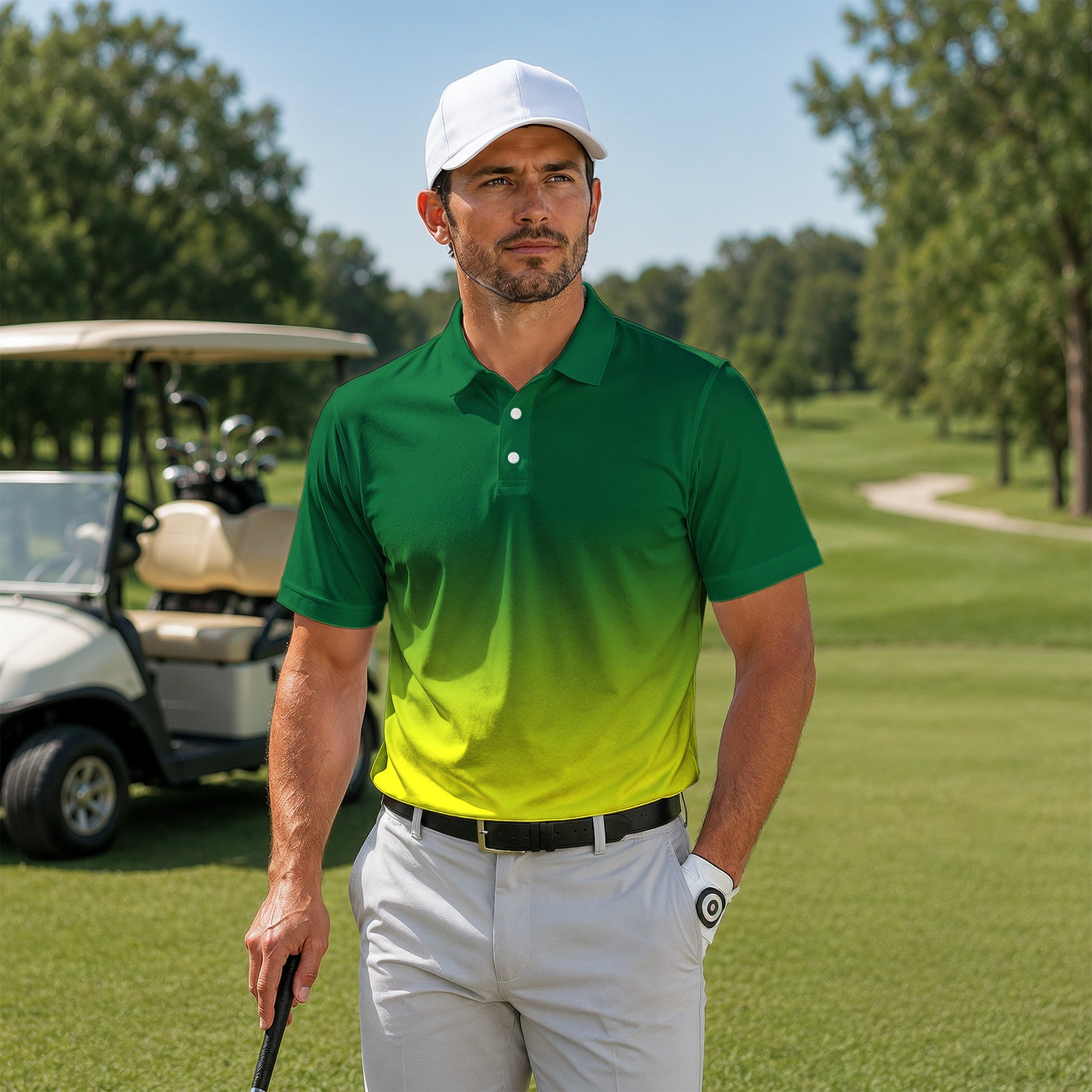 Gradient Green Yellow Men Polo Shirt