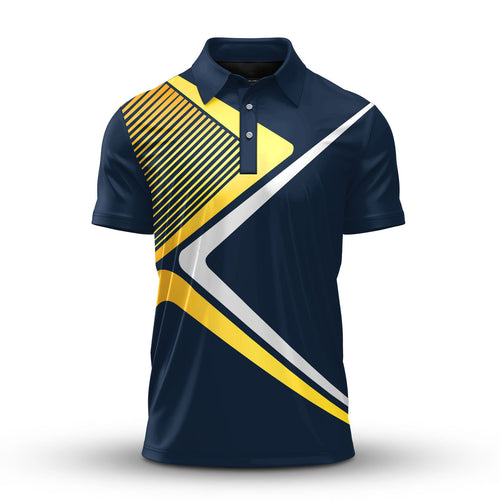 Blue Yellow Sporty Design Men Polo Shirt