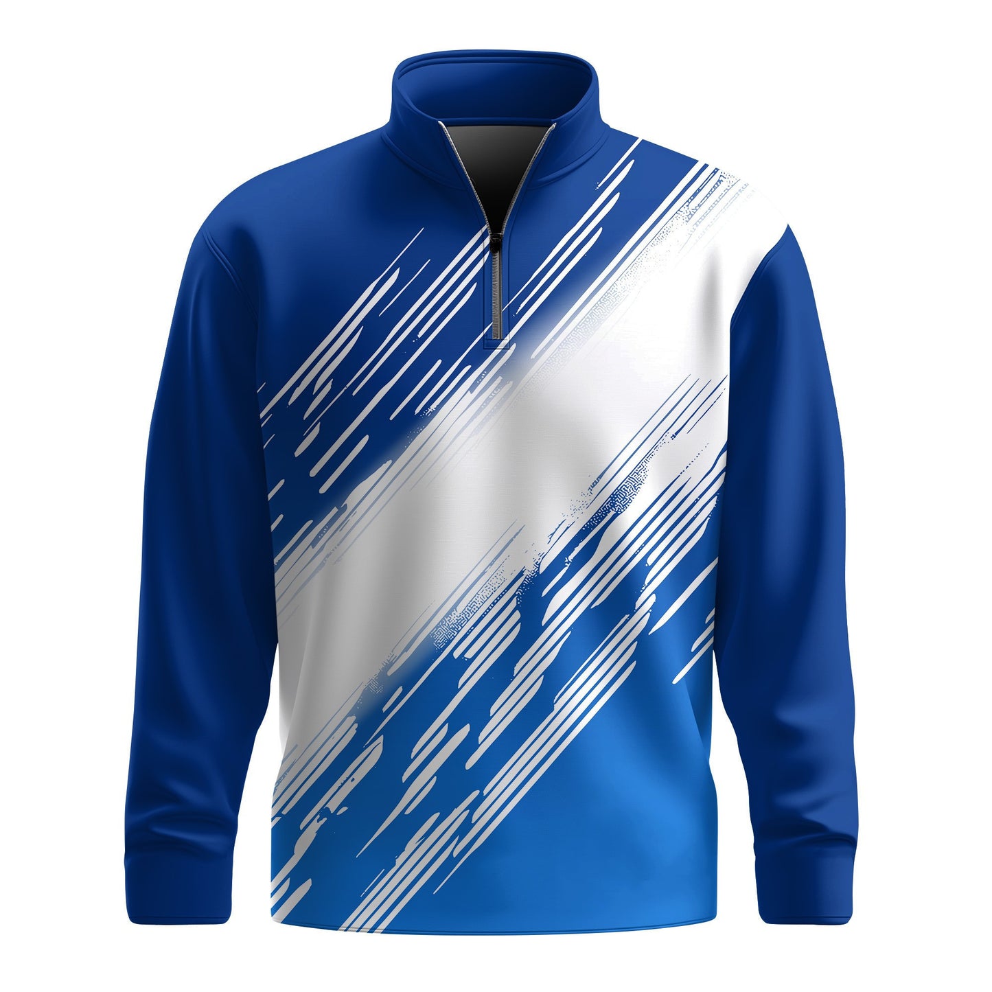 Blue White Cross Line Sporty Men Quarter-zip Pullover