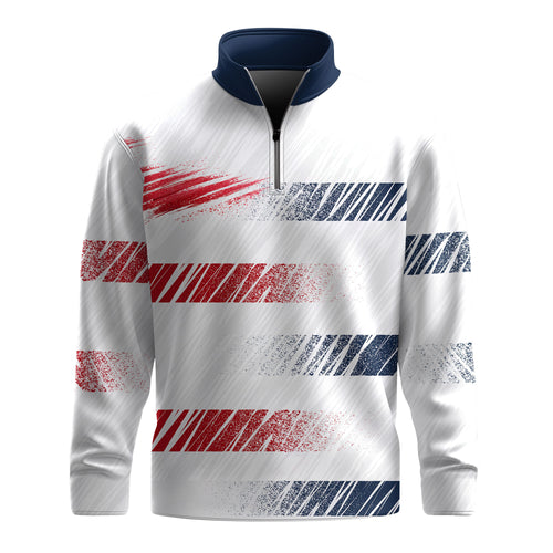 2026  Red Blue Horizontal Lines Men Quarter-zip Pullover