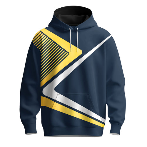 Blue Yellow Sporty Design Men Hoodie