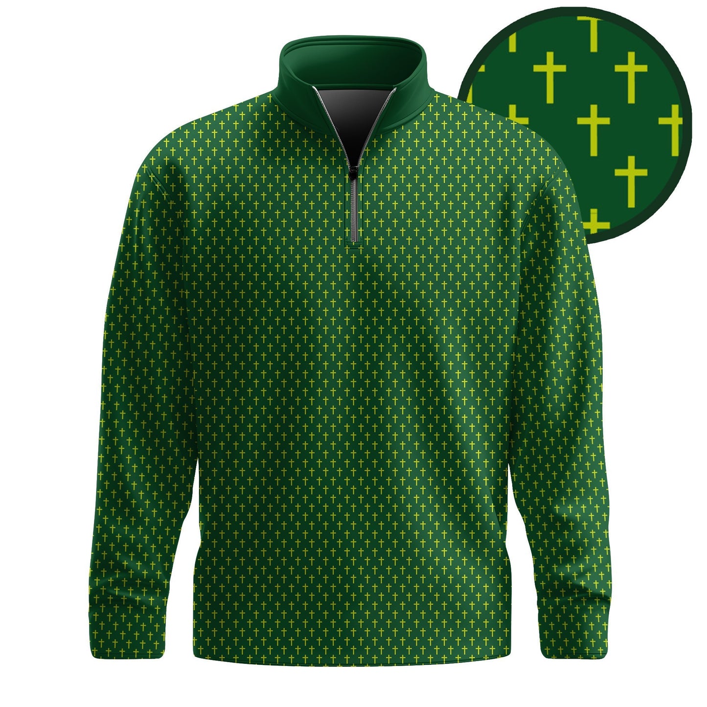 Green Yellow Cross  Pattern Men Quarter-zip Pullover