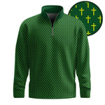 Green Yellow Cross  Pattern Men Quarter-zip Pullover