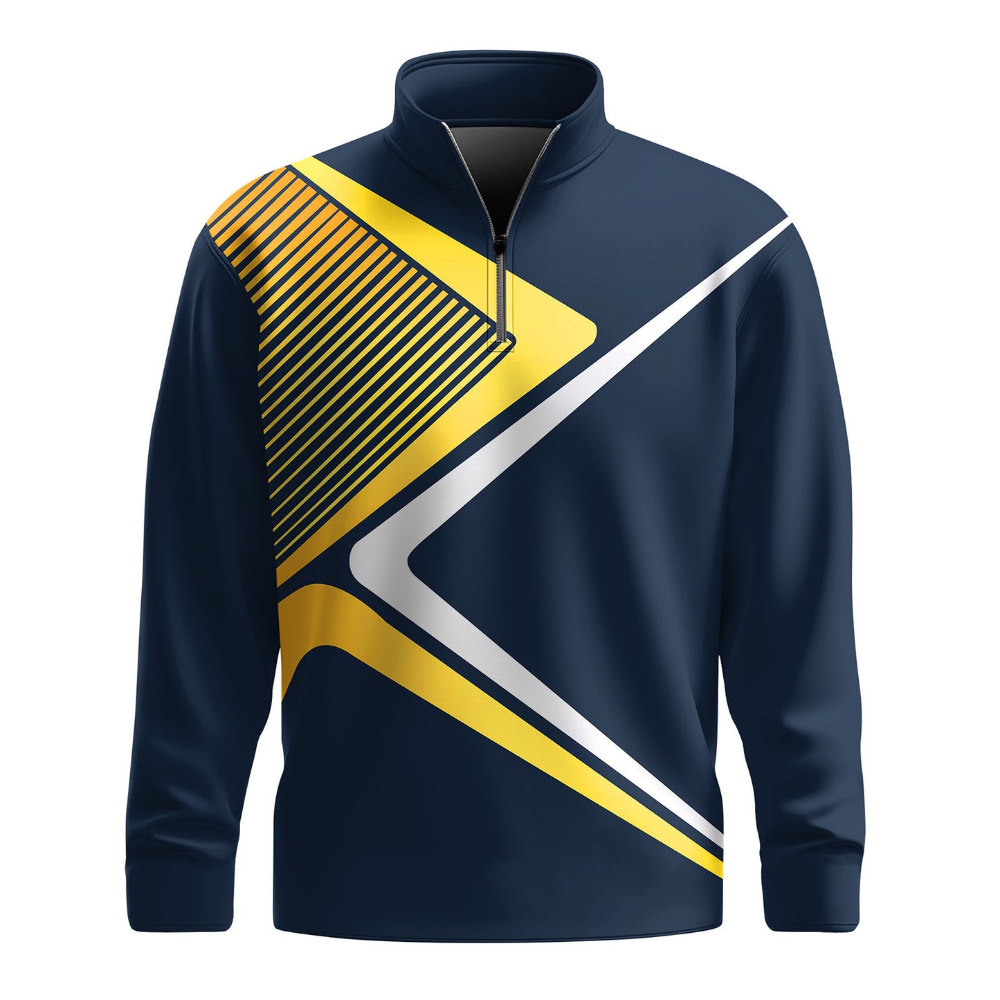 Blue Yellow Sporty Design Men Quarter-zip Pullover