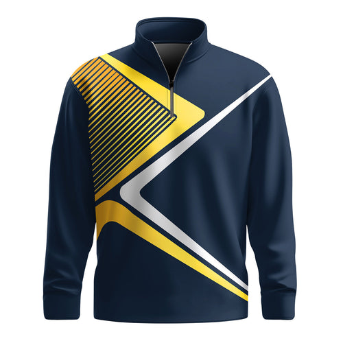 Blue Yellow Sporty Design Men Quarter-zip Pullover