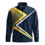 Blue Yellow Sporty Design Men Quarter-zip Pullover