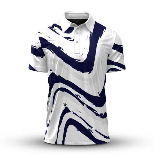 Blue White Waves Men Polo Shirt