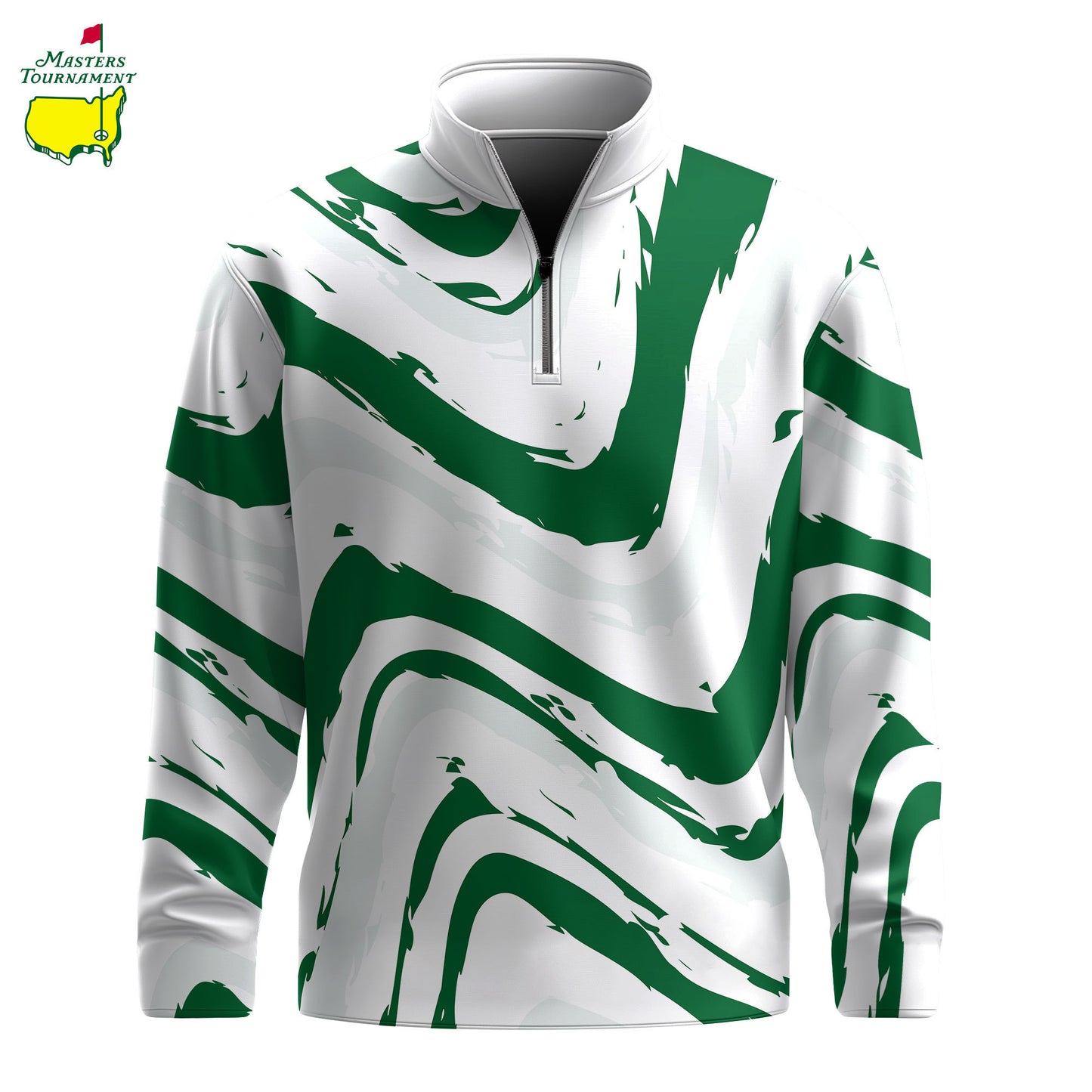 Green White Waves Men Quarter-zip Pullover