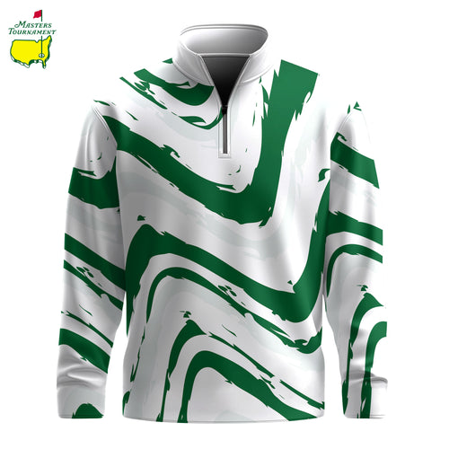 Green White Waves Men Quarter-zip Pullover