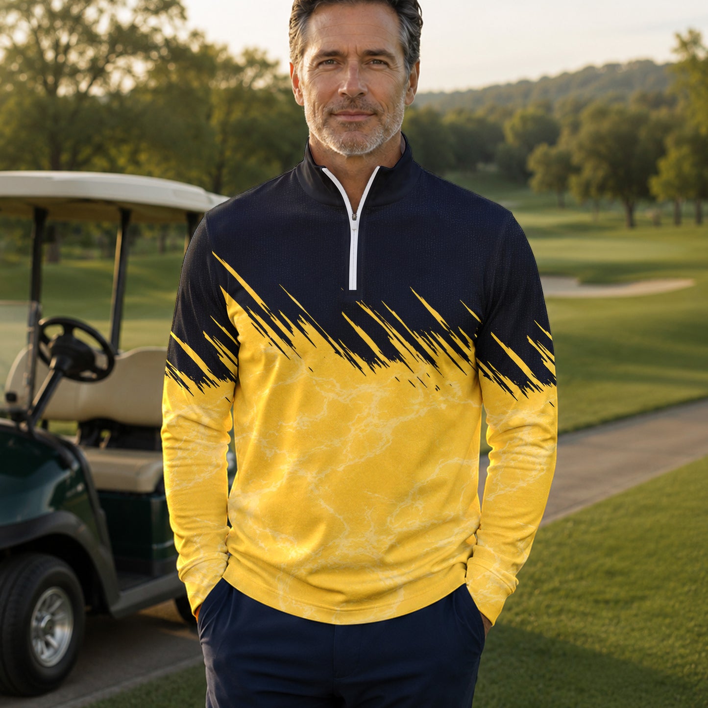 Black Yellow 2027  Sporty Men Quarter-zip Pullover