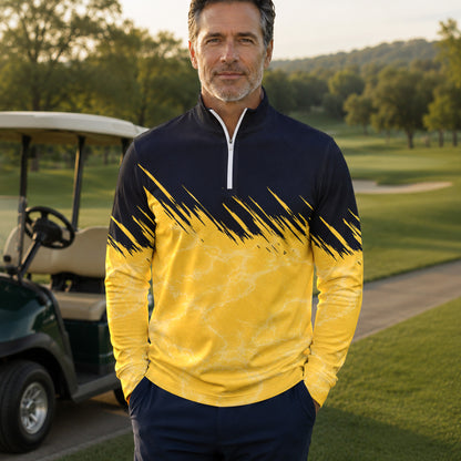 Black Yellow 2027  Sporty Men Quarter-zip Pullover