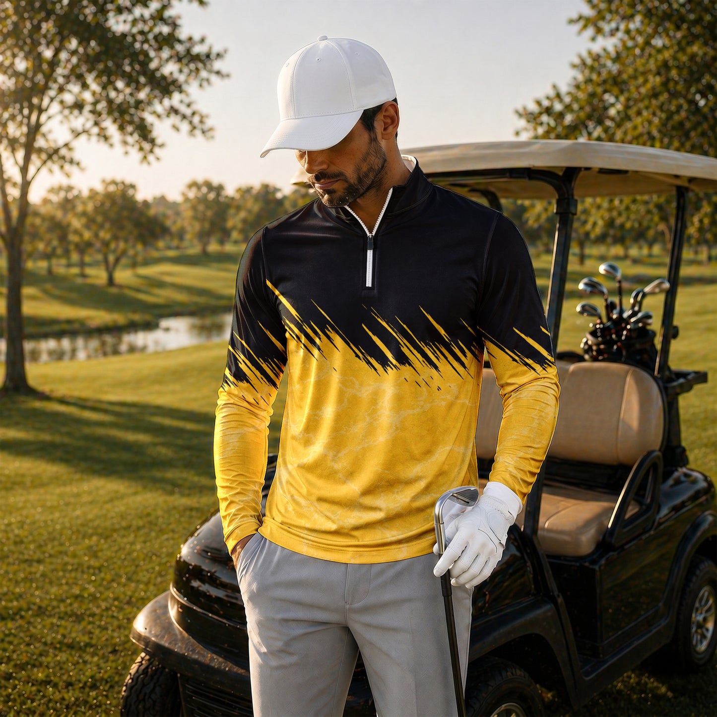 Black Yellow 2027  Sporty Men Quarter-zip Pullover