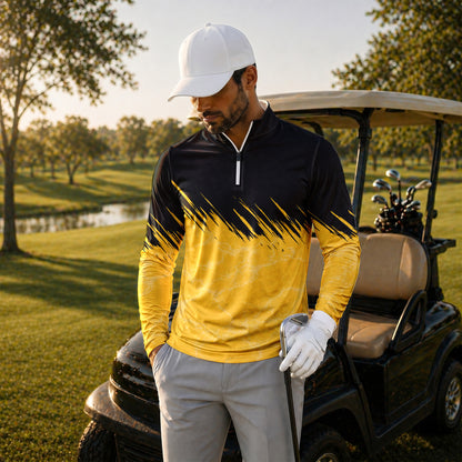 Black Yellow 2027  Sporty Men Quarter-zip Pullover