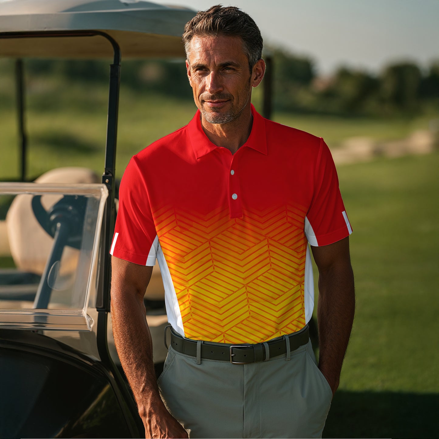 Ombre Orange And White Men Polo Shirt