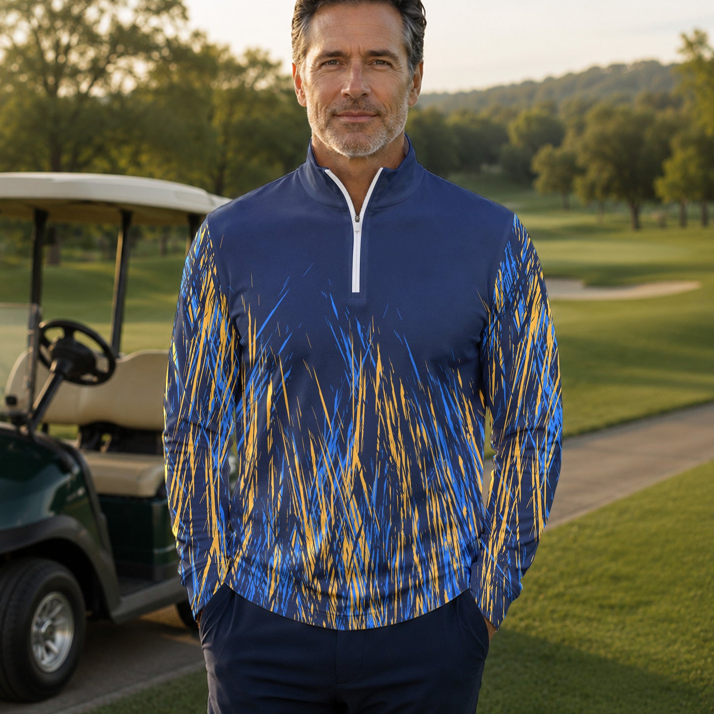Blue Yellow Color Stains  Men Quarter-zip Pullover