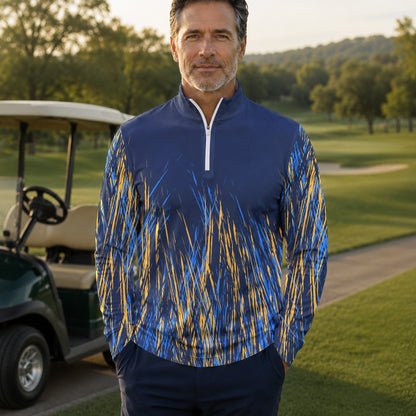 Blue Yellow Color Stains  Men Quarter-zip Pullover