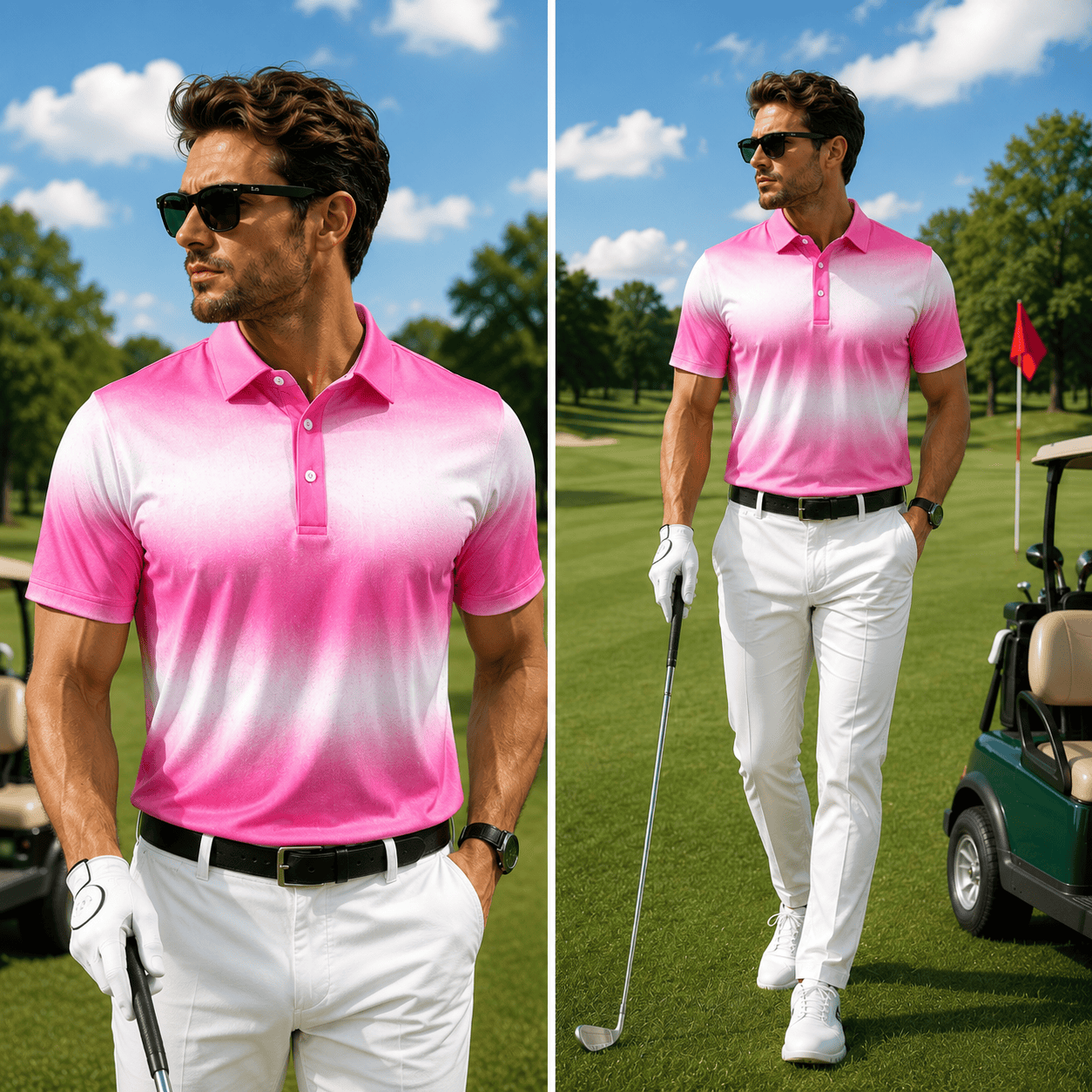 Ombre Pink White Men Polo Shirt