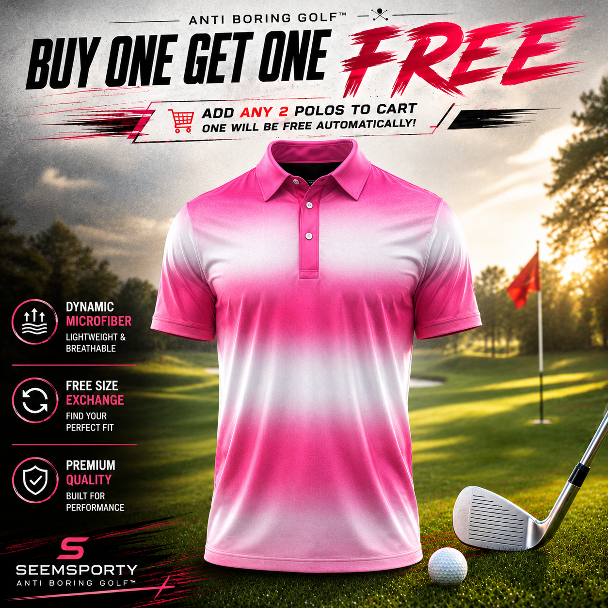 Ombre Pink White Men Polo Shirt
