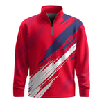 Red Sporty Pattern Blue White  Men Quarter-zip Pullover