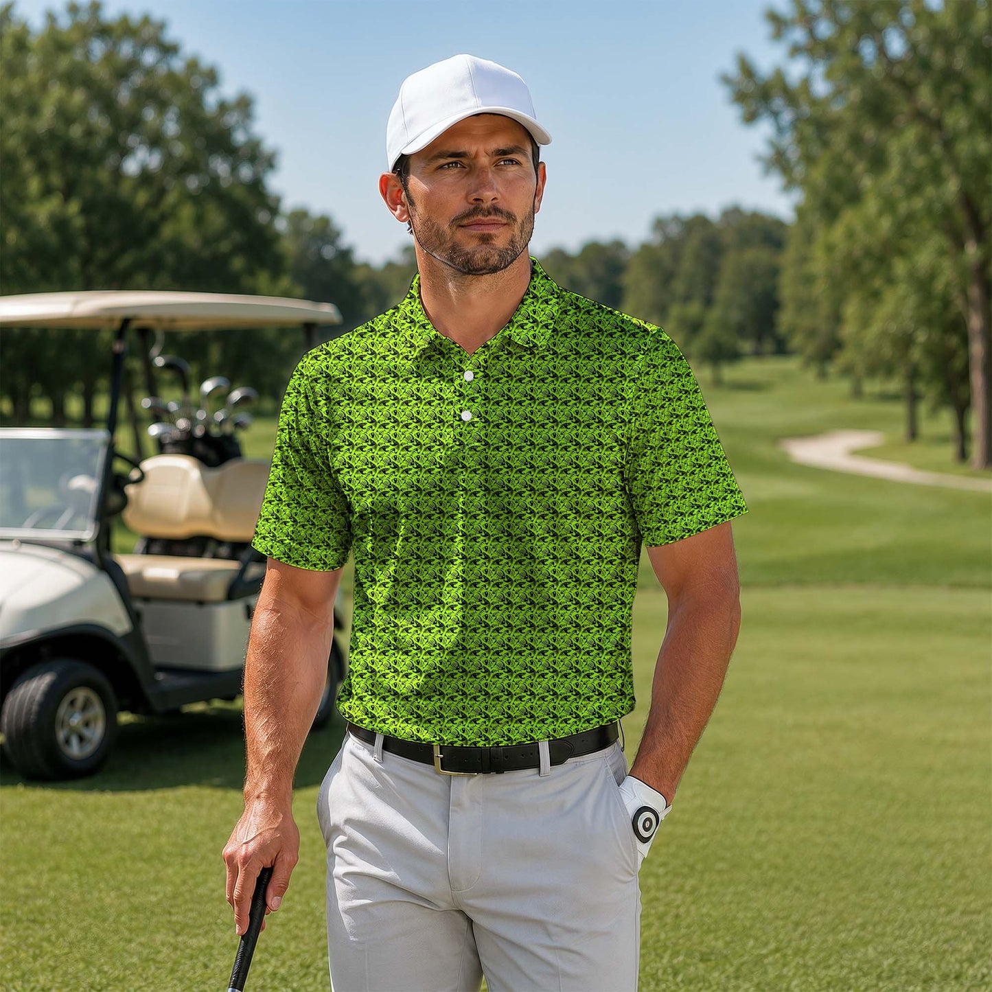 Fish Bone Pattern Neon Men Polo Shirt