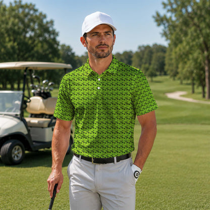 Fish Bone Pattern Neon Men Polo Shirt