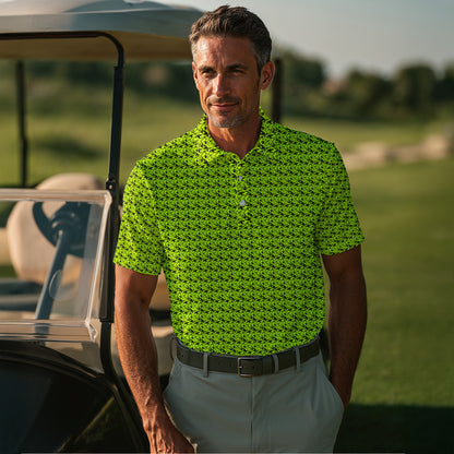 Fish Bone Pattern Neon Men Polo Shirt