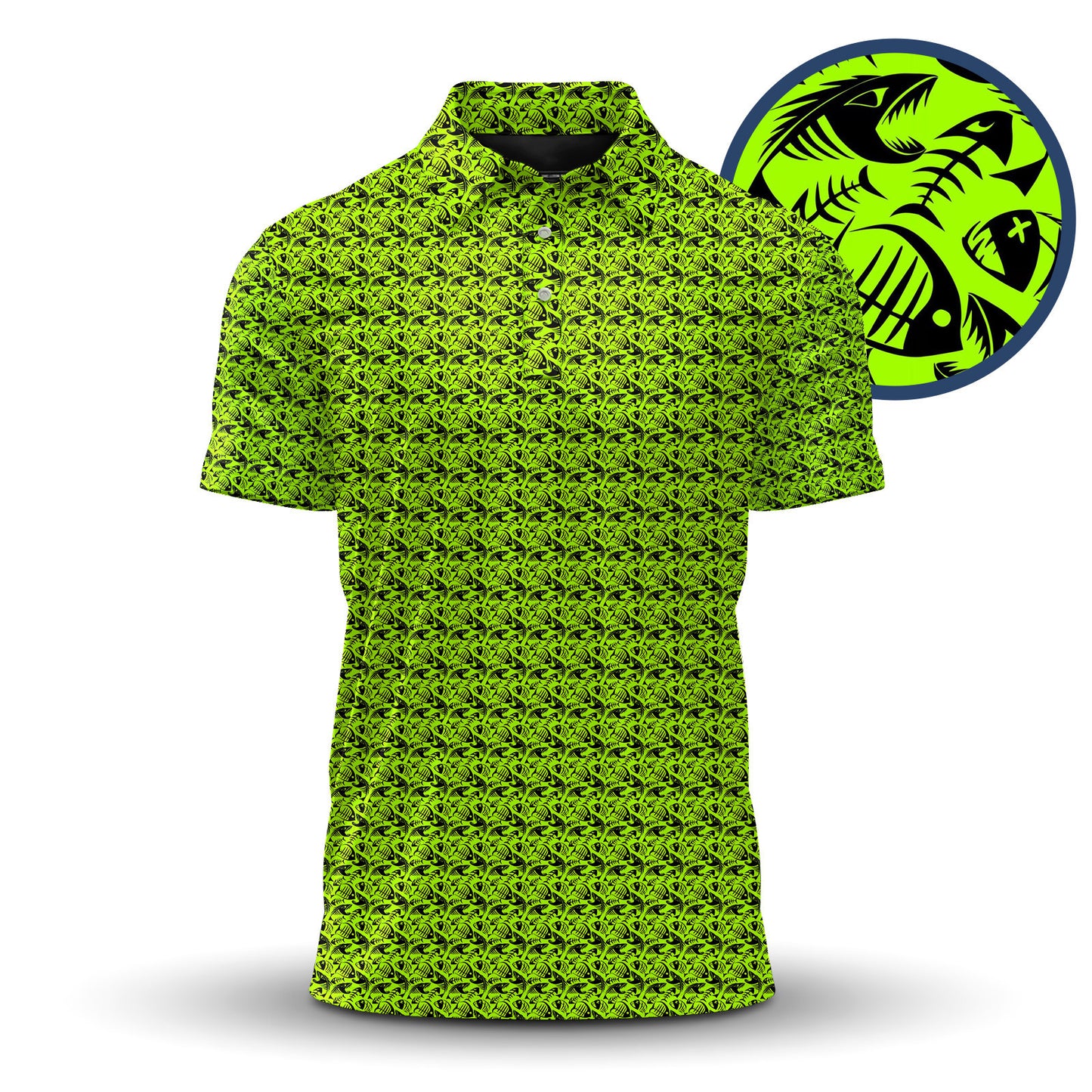 Fish Bone Pattern Neon Men Polo Shirt