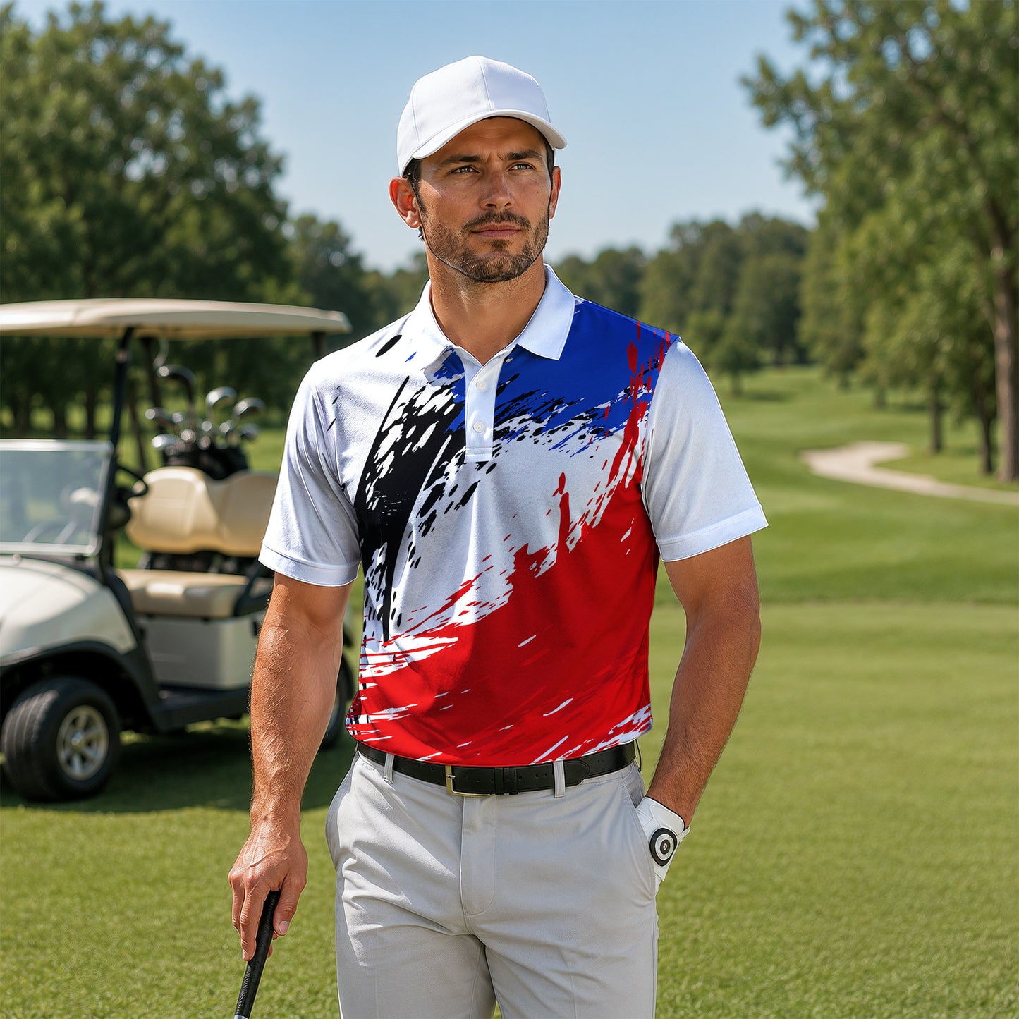 Red Blue Black White 2027 Men Polo Shirt