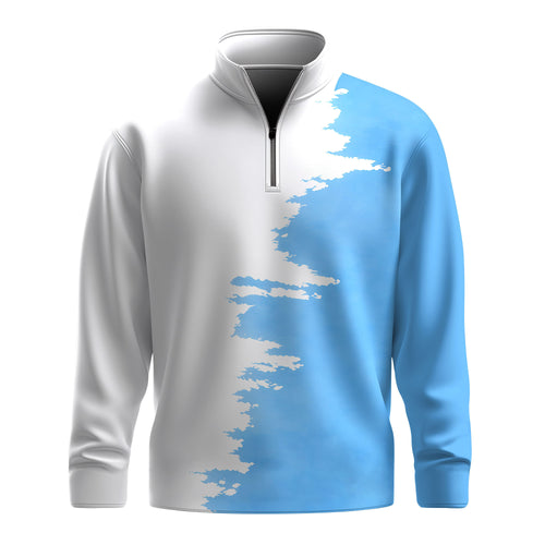 Light Blue White Sporty  Men Quarter-zip Pullover