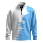Light Blue White Sporty  Men Quarter-zip Pullover