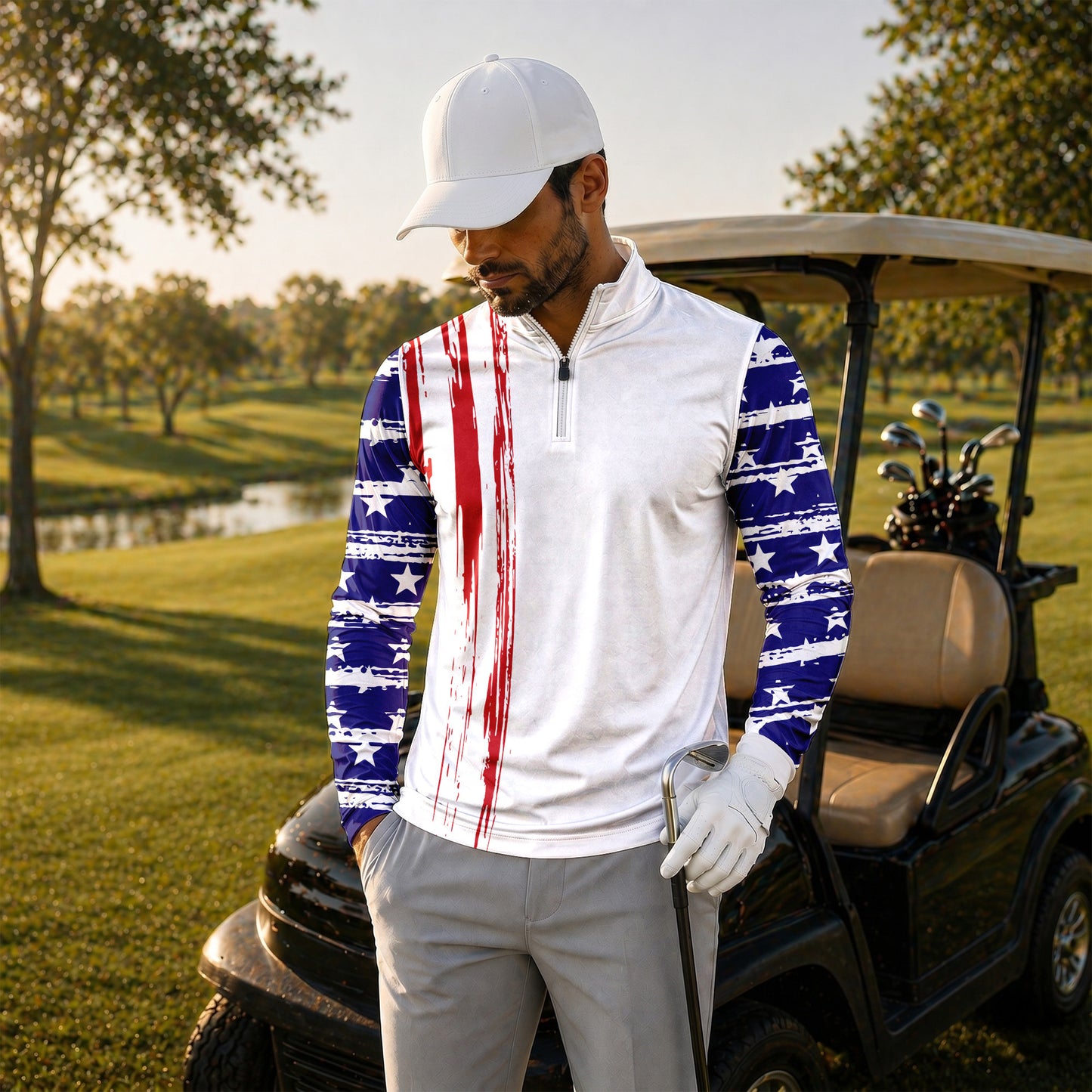 US Flag USA Team Men Quarter-zip Pullover