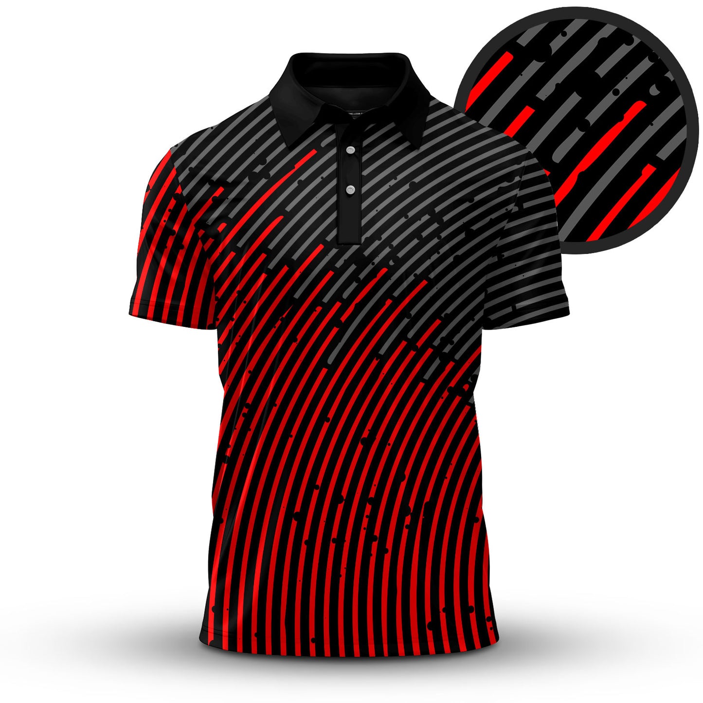 Circular Pattern Black Red 2027 Men Polo Shirt