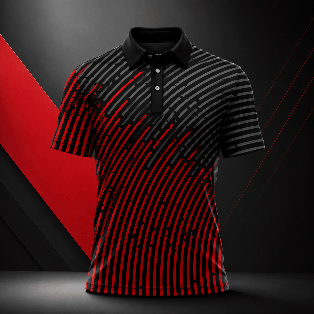 Circular Pattern Black Red 2027 Men Polo Shirt