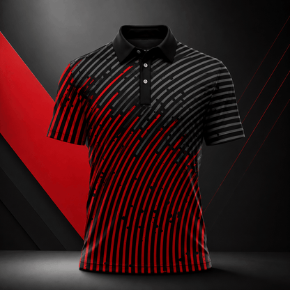 Circular Pattern Black Red 2027 Men Polo Shirt