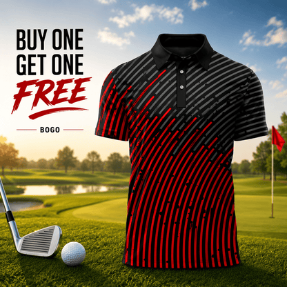 Circular Pattern Black Red 2027 Men Polo Shirt