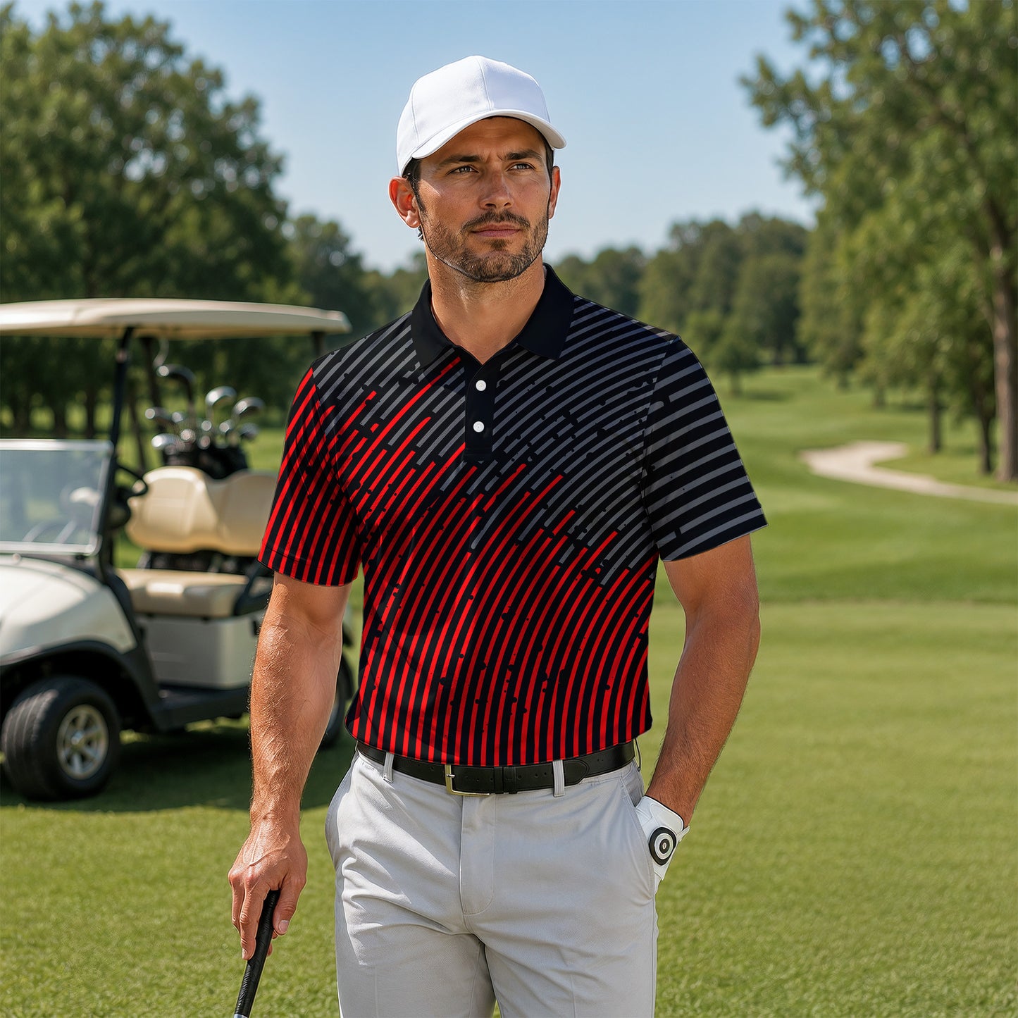 Circular Pattern Black Red 2026 Men Polo Shirt