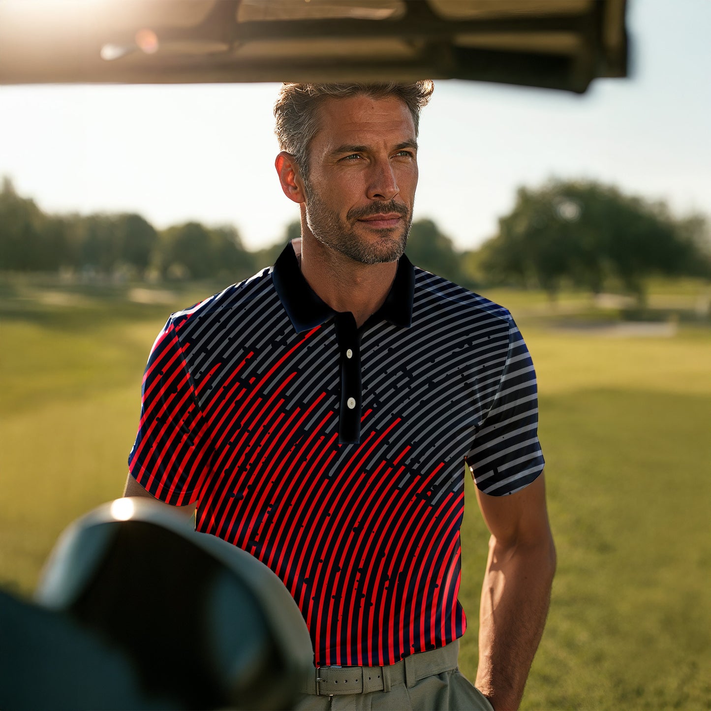 Circular Pattern Black Red 2026 Men Polo Shirt