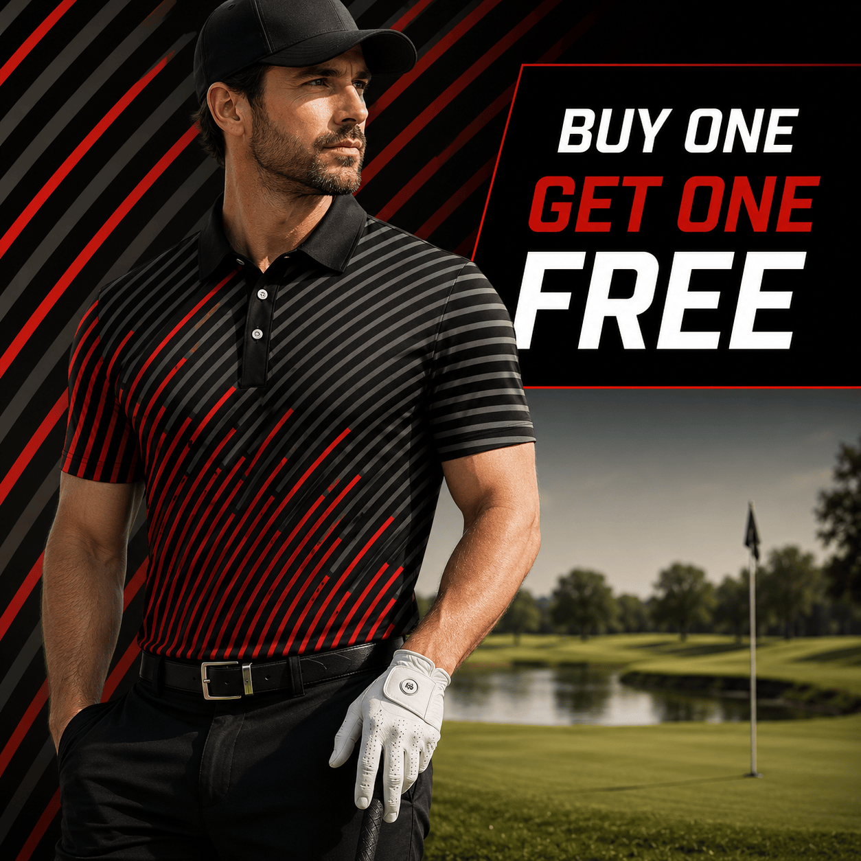Circular Pattern Black Red 2026 Men Polo Shirt