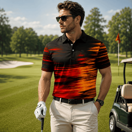 2027 Black Yellow Orange Men Polo Shirts