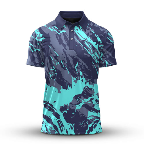 Cyan Grey Sporty Pattern  Men Polo Shirt