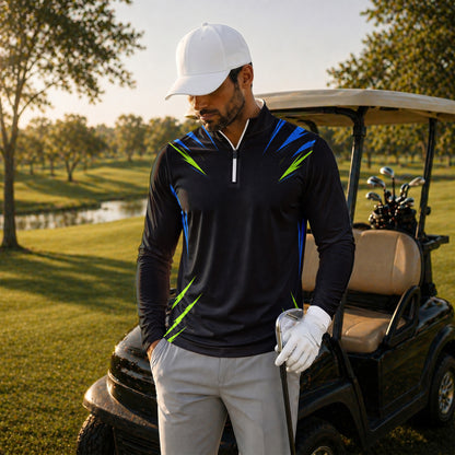 Black  Neon Pattern Men Quarter-zip Pullover