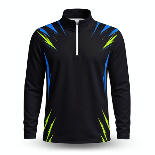 Black  Neon Pattern Men Quarter-zip Pullover