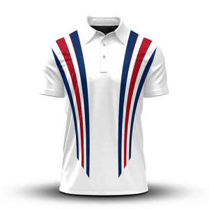 2027  Red Blue Lines White Men Polo Shirt