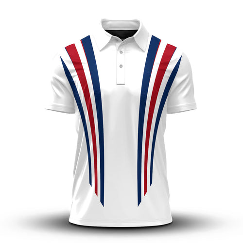 2027  Red Blue Lines White Men Polo Shirt
