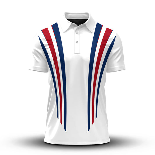 2027  Red Blue Lines White Men Polo Shirt