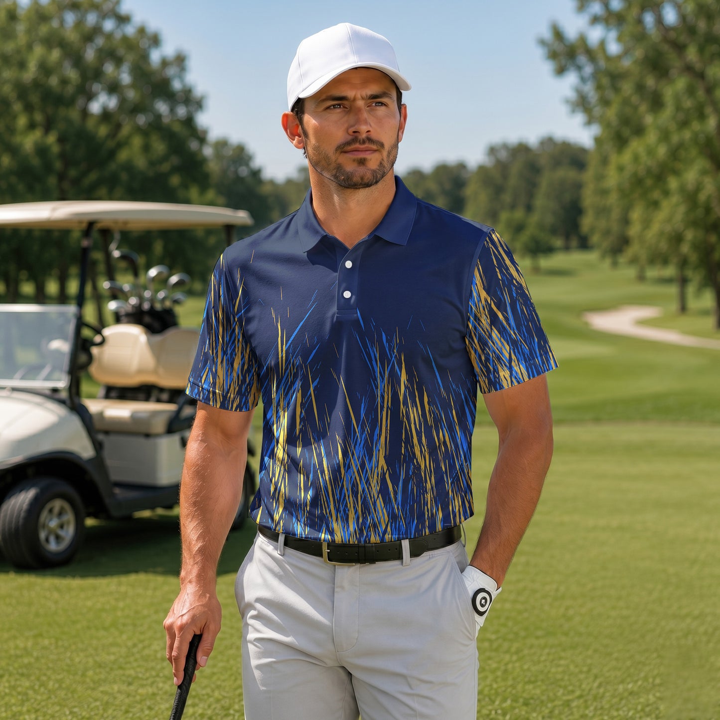 Blue Yellow Color Stains Men Polo Shirt