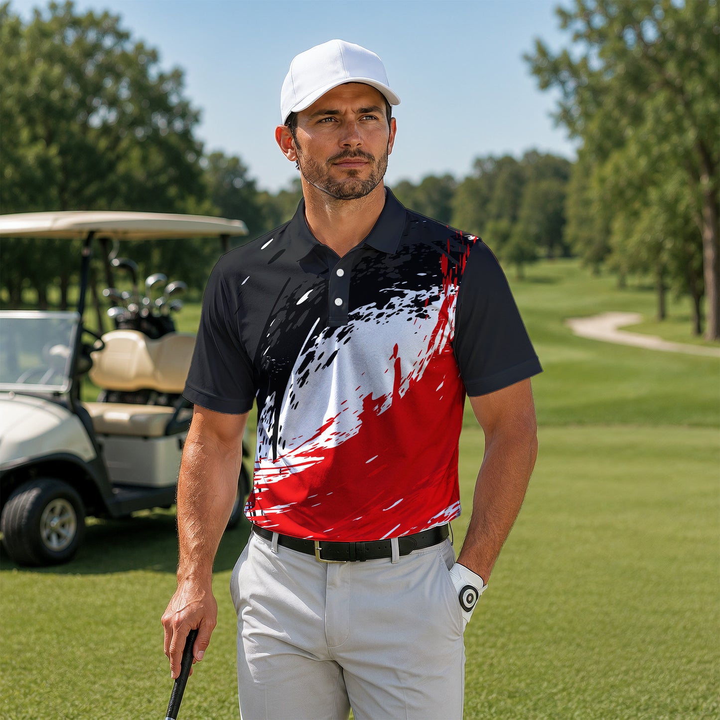 Red Black Paint Sporty 2027 Men Polo Shirt