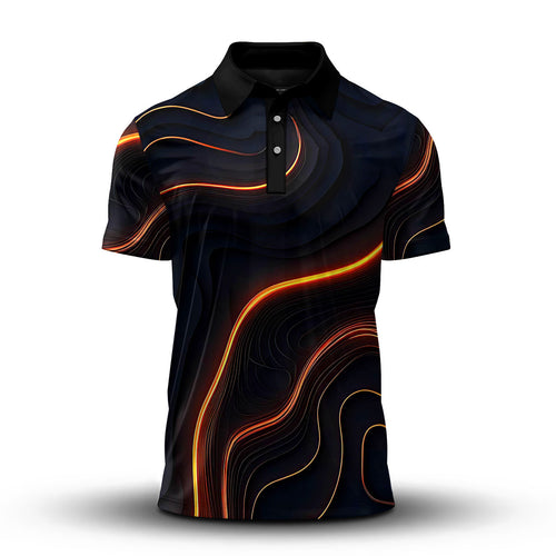 Orange Curves Sporty Pattern Men Polo Shirt