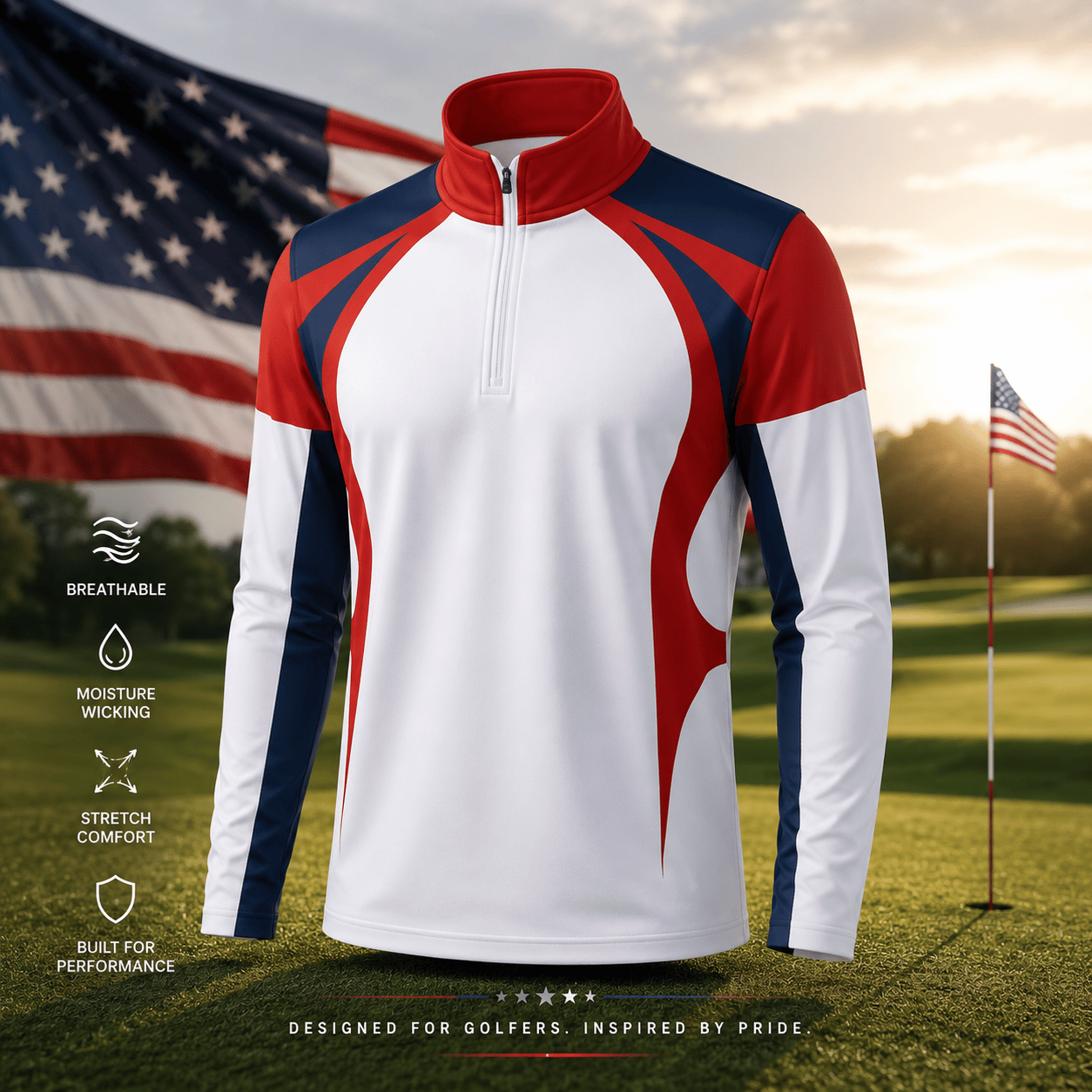 Red Blue White 2026 Men Quarter-zip Pullover